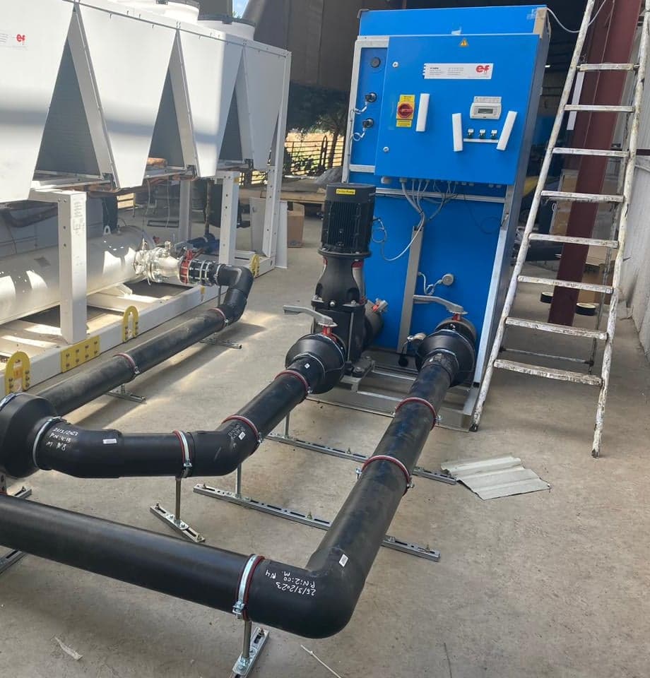 EF Cooling industrial chiller and process-water piping installed in Sana’a
