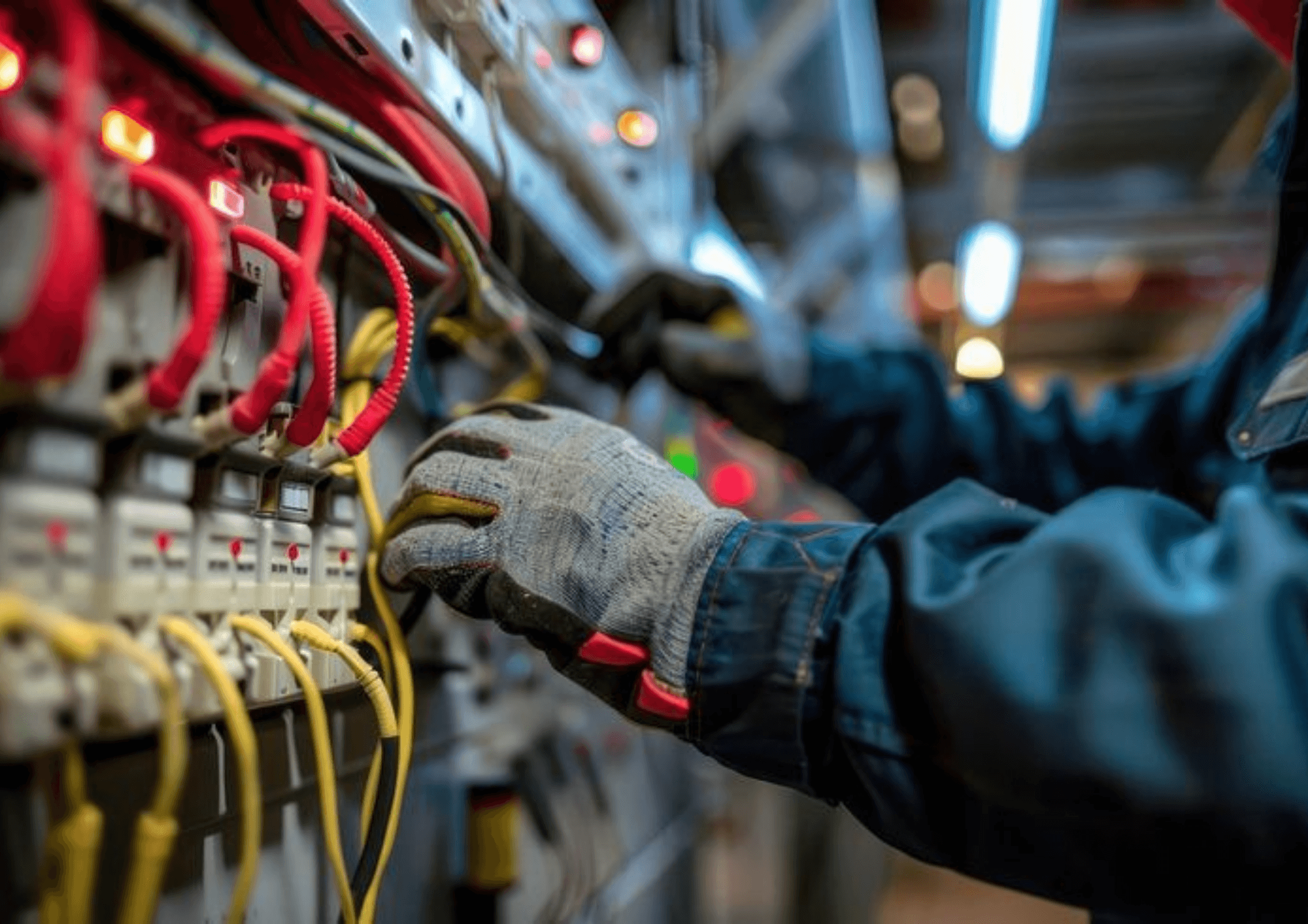 Technician servicing industrial electrical controls